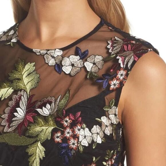 Bardot Jade Black Lace Jewel Tone Floral Sheer Cutout Back Mini Dress Sz 6 - Picture 5 of 10